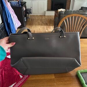 DKNY Gray Leather Tote Bag